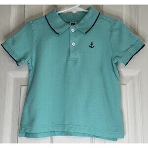 Janie and Jack Boys Polo Shirt 18-24 Months Aqua Blue Anchor Embroidery, EUC